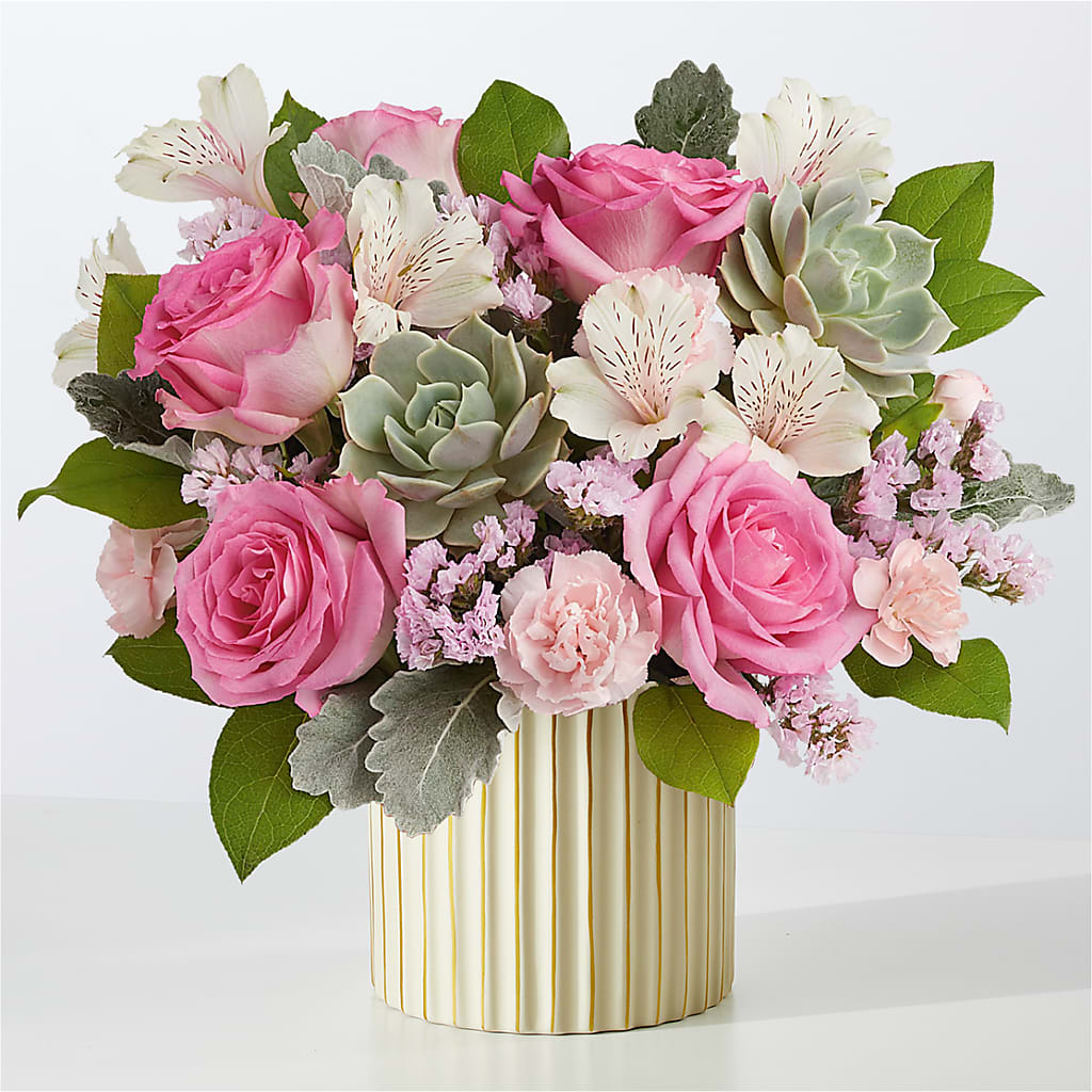 Dusty Rose Bouquet with Ivory Vase – MEME'S FLOWER SHOP LLC, Bay Minette AL