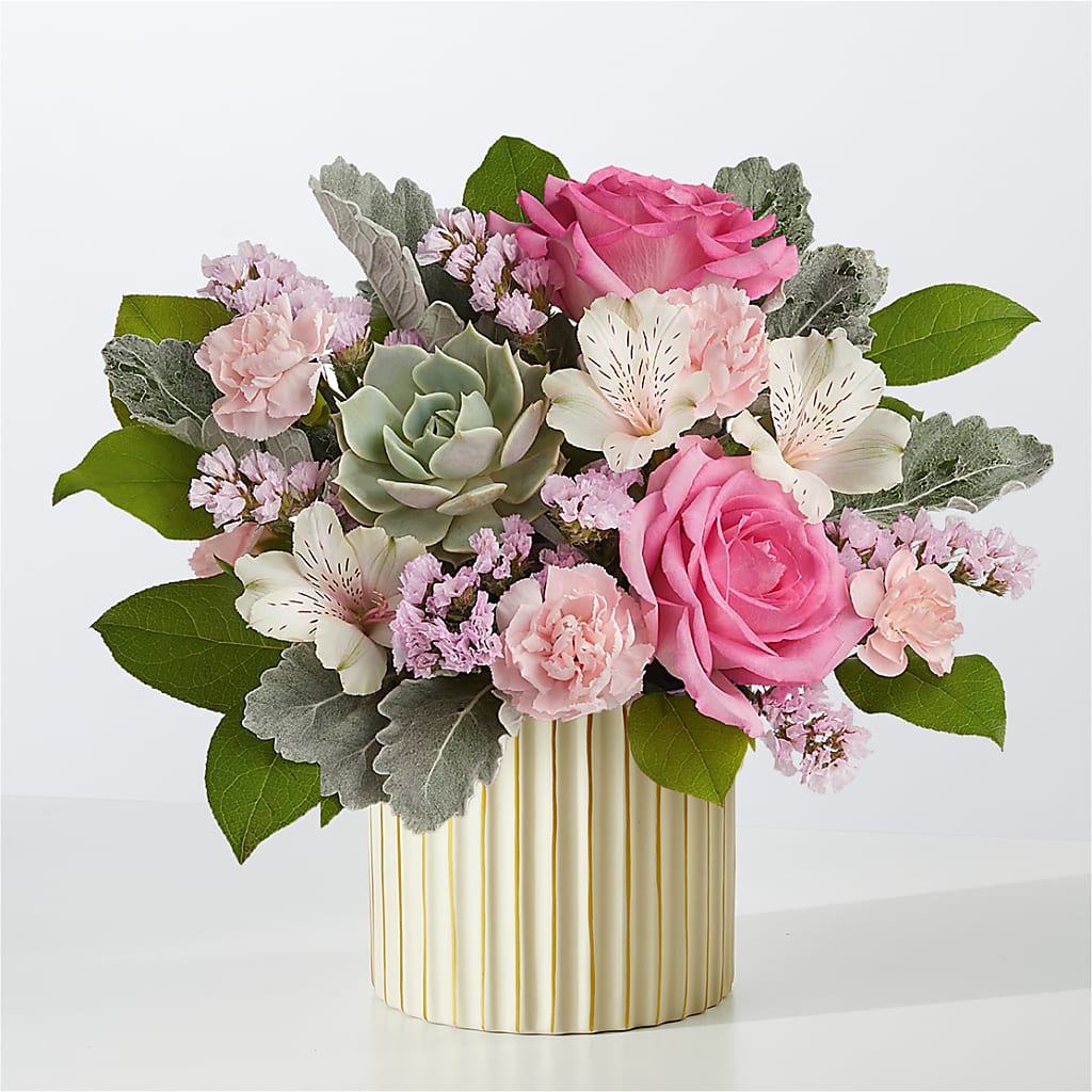 Dusty Rose Bouquet with Ivory Vase – MEME'S FLOWER SHOP LLC, Bay Minette AL