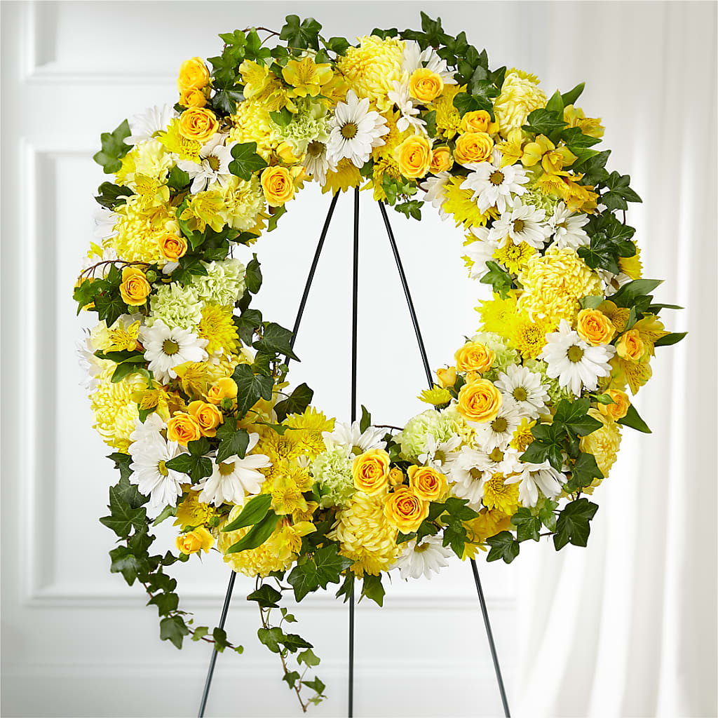 Golden Remembrance Wreath – MEME'S FLOWER SHOP LLC, Bay Minette AL