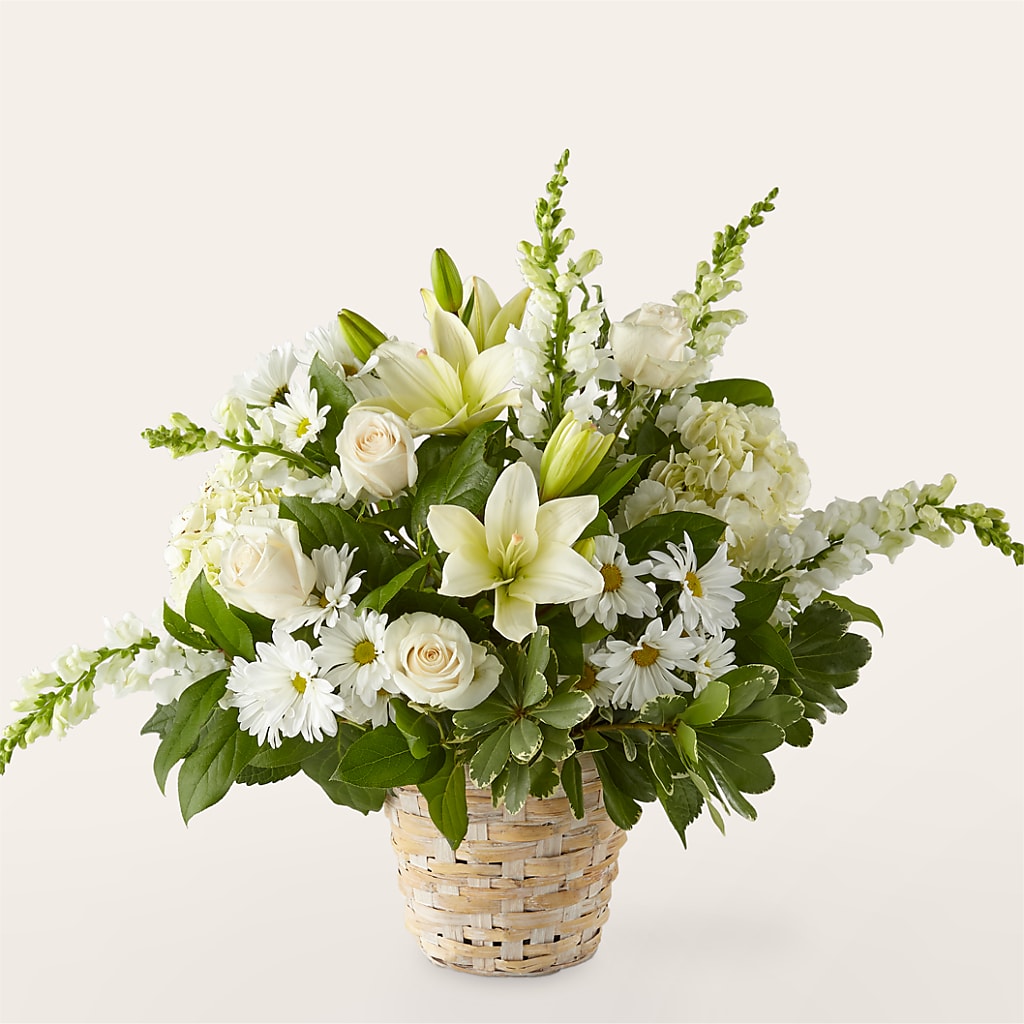 Ivory Elegance Floral Basket – MEME'S FLOWER SHOP LLC, Bay Minette AL
