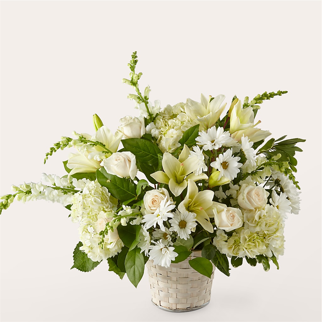 Ivory Elegance Floral Basket – MEME'S FLOWER SHOP LLC, Bay Minette AL