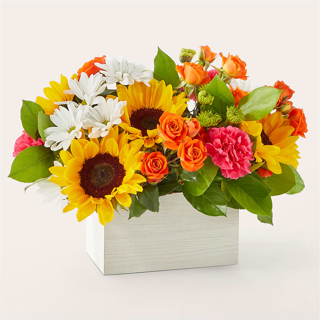 Sun-drenched Blooms Box Bouquet – MEME'S FLOWER SHOP LLC, Bay Minette AL