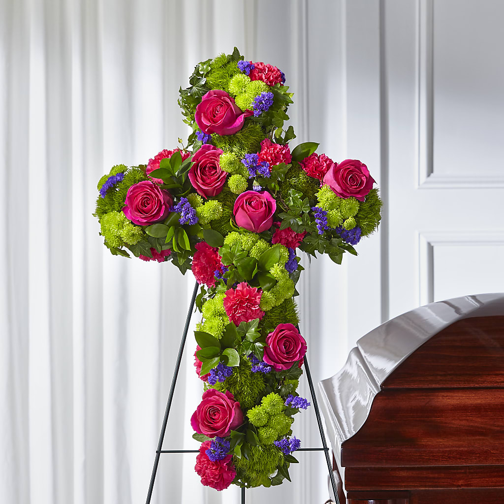 Tribute Rose Floral Cross – MEME'S FLOWER SHOP LLC, Bay Minette AL