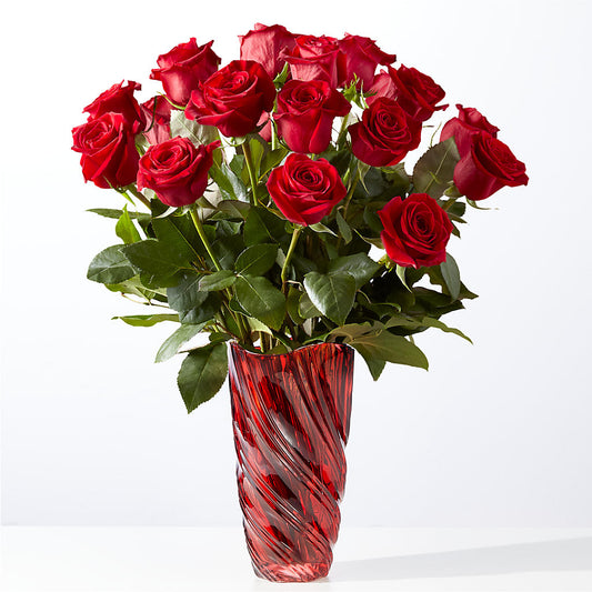 Bouquet classique de roses rouges Amour avec vase Luxe Swirl