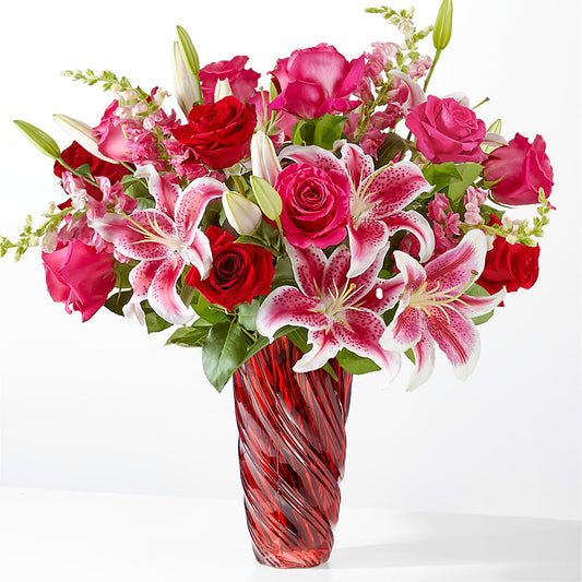 Bouquet Toujours Toi avec Vase Luxe Spirale