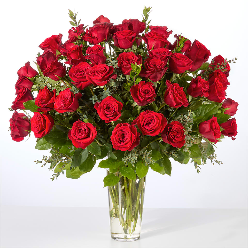 Forever Yours Fifty Stem Red Rose Bouquet – MEME'S FLOWER SHOP LLC, Bay Minette AL